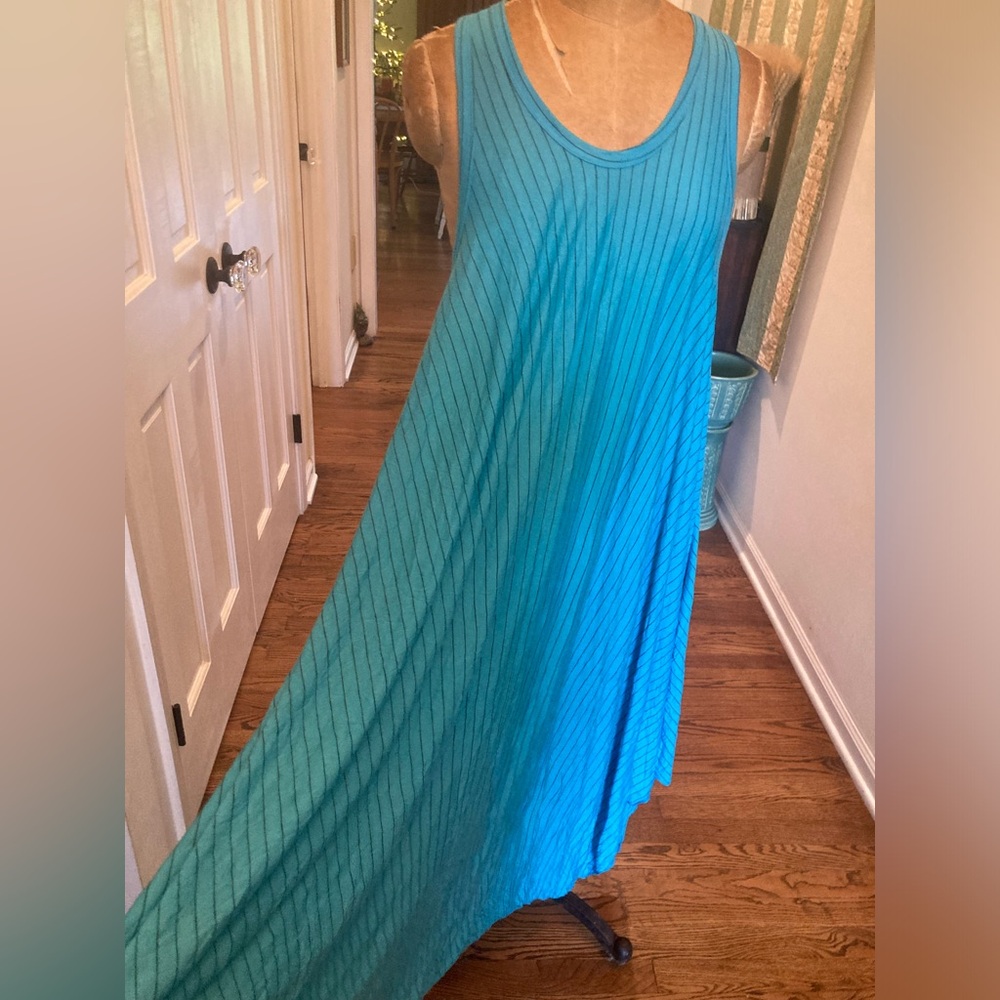 COMFY USA Dress Handkerchief Hem TURQUOISE Crinkle Poly Rayon L Worn onc… - Picture 8 of 13